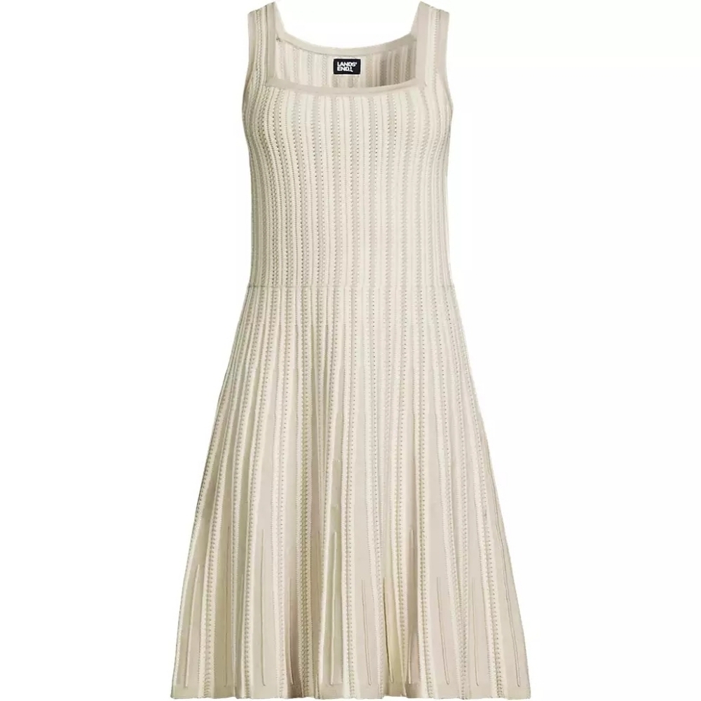 Lands' End Cream Textured Midi Dress - Picture 1 of 15
